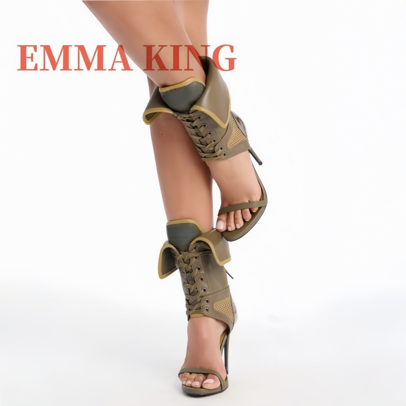 Women Shoes Boots - Grüne, knöchelhohe Sandalen für Damen mit