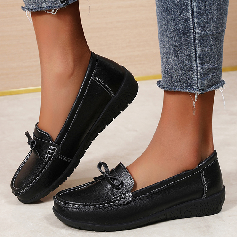 Women'S Shoes Loafers Black - Echtes Leder Frauen Wohnungen Mode Schwarze