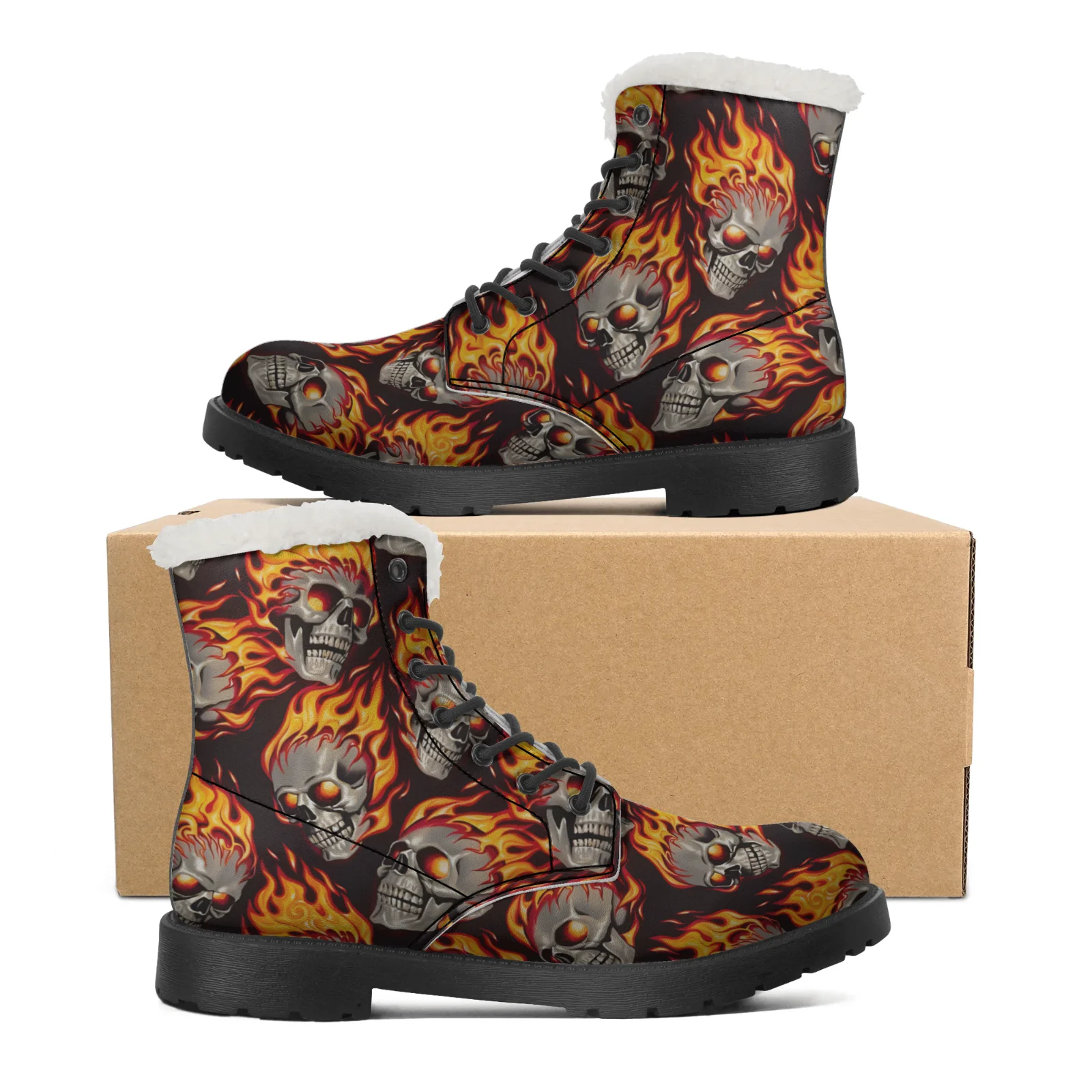 Women Shoes Us To Eu - Schneestiefel mit Feuerschädel-Muster für Männer und