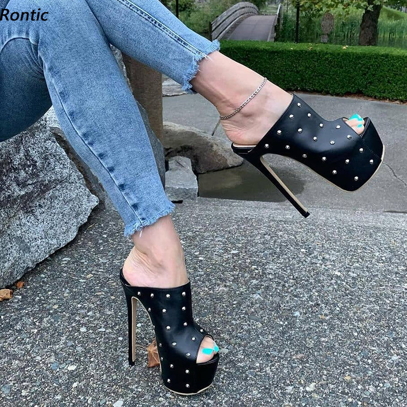 Women Shoes Waterproof - Rontic 2021 handgemachte Damen-Pantoletten-Sandalen, wasserdicht, Stiletto-Absätze,