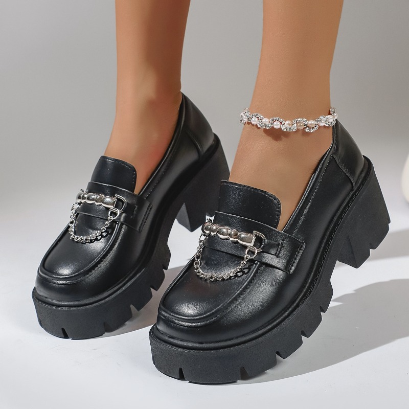 Women'S Shoes Loafers Black - 2026 Modische Metallketten-Plateau-Loafer für Damen, Dickbodige