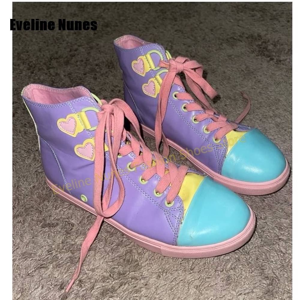 Women Shoes Heels - Y2K Mädchen Süße High-Top Sneakers Farbblock