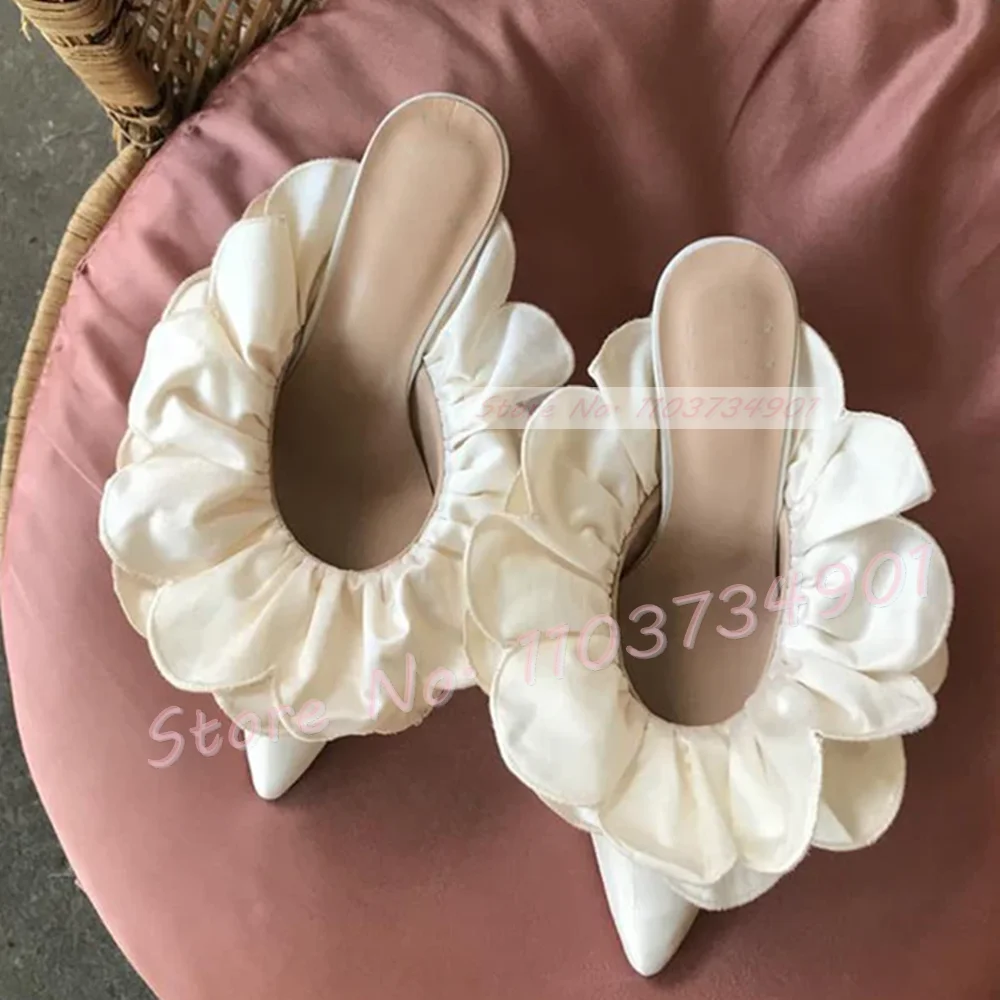 Women Shoes Zara - Weiße Blume Satin spitzen Zehen rutscht