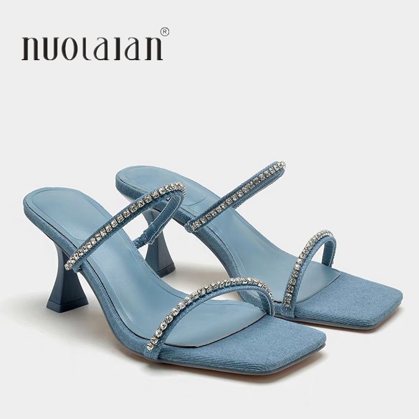 Women Shoes Zara - Denim Strass Heels Sandalen Frauen Maultiere