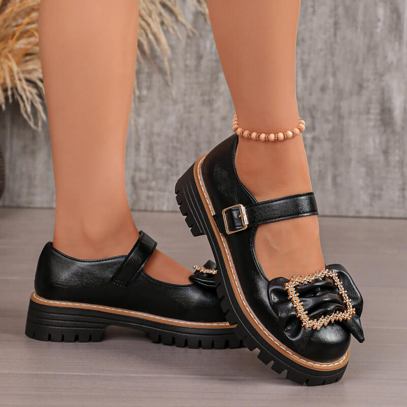 Women'S Shoes Loafers Black - Süße Schleifendekoration Dicke Sohle Mary Jane