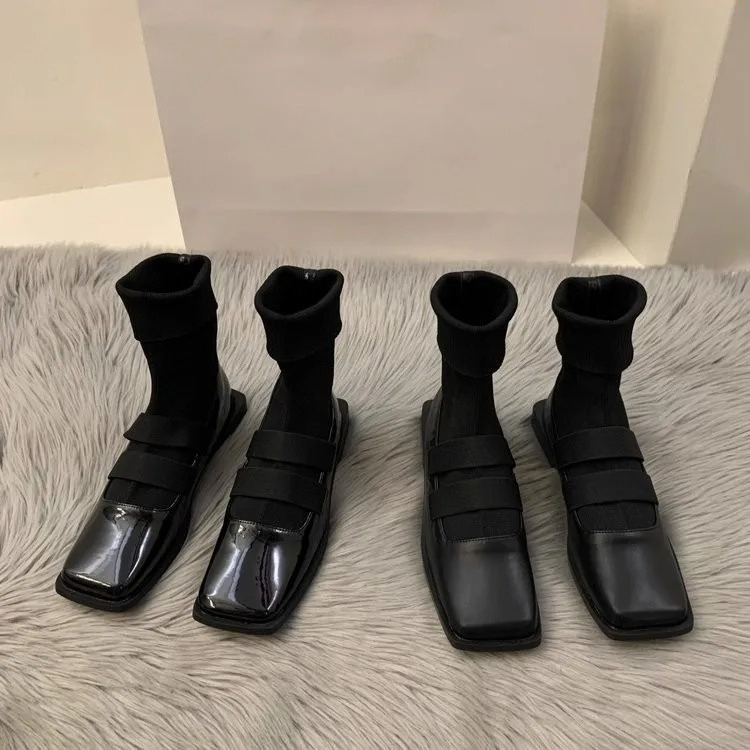 Women Shoes Zara - Britische Art quadratische gestrickte Socken Stiefel