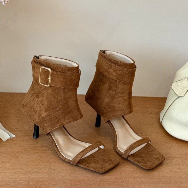 Women Shoes Boots - Retro Sommer Neue Quadratische Offene Zehenpartie