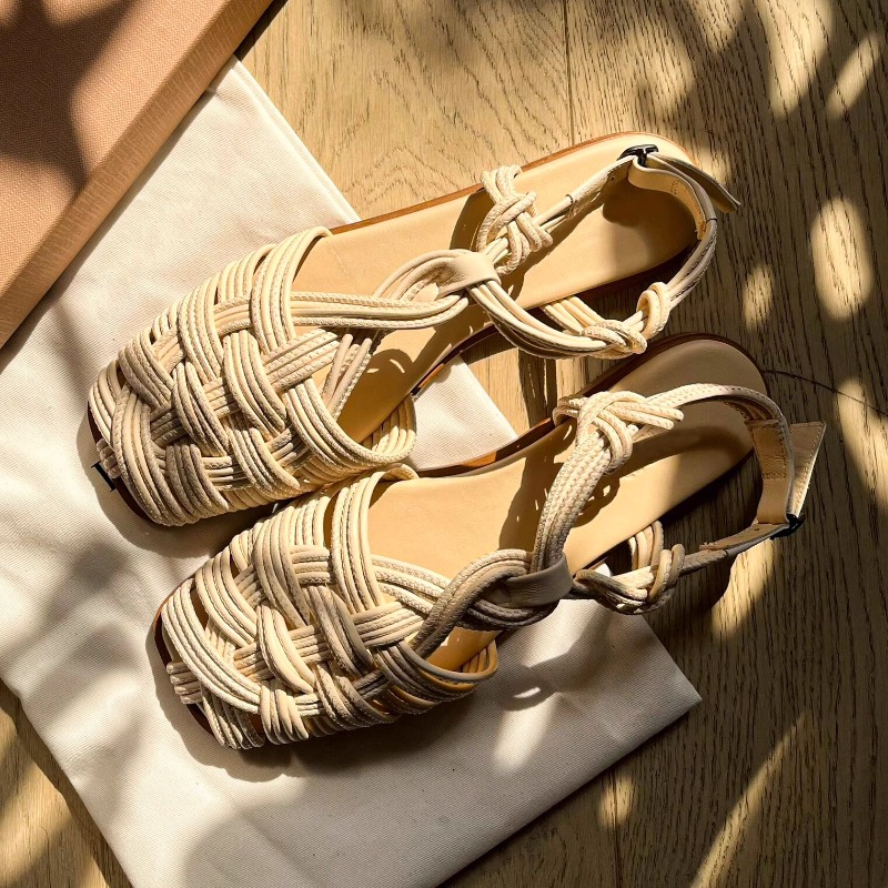 Women'S Shoes Hands Free - Vintage handgewebte römische Sandalen mit flacher